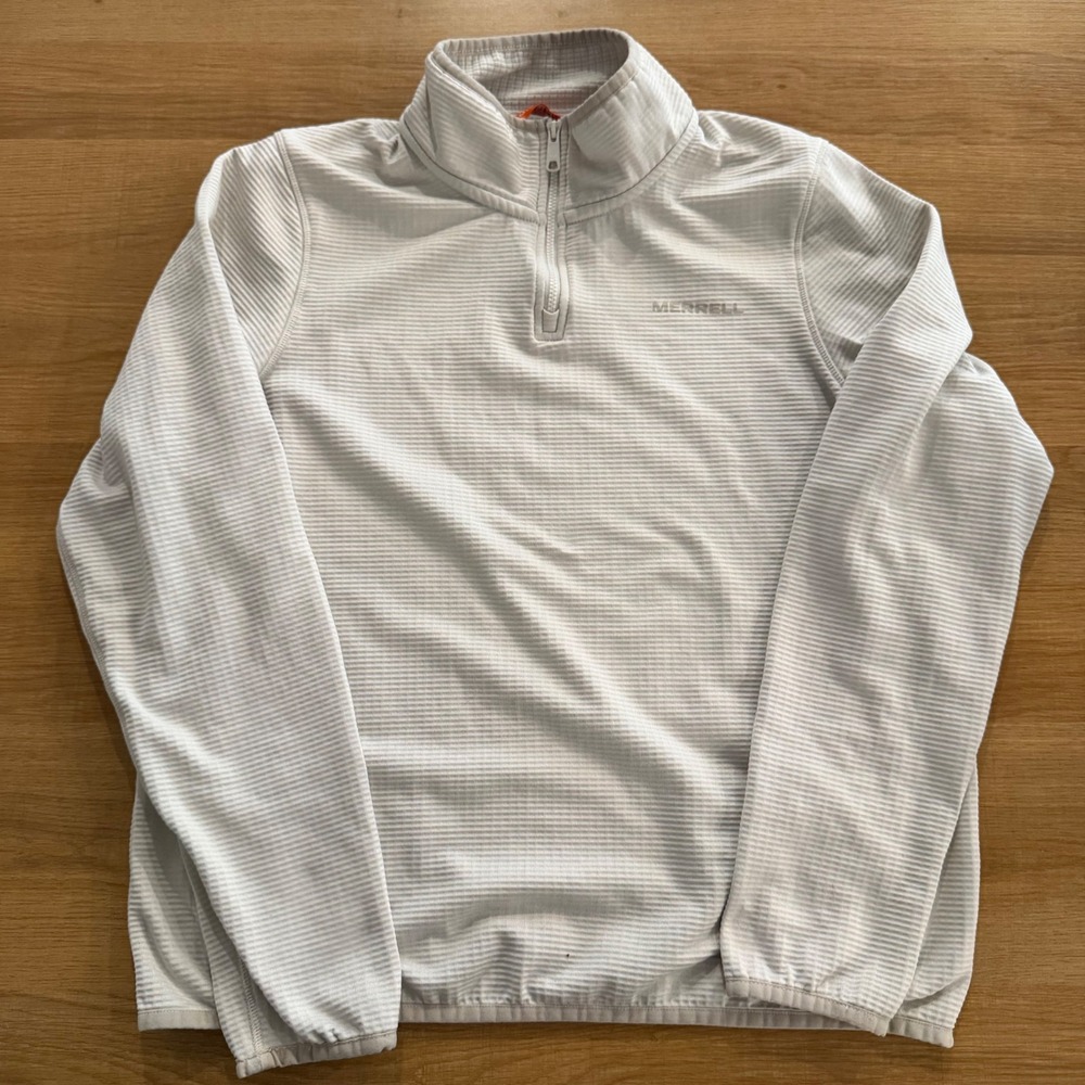 Merrell Womens Quarter Zip Grid Fleece Pullover Light Grey Striped Size XS/TP